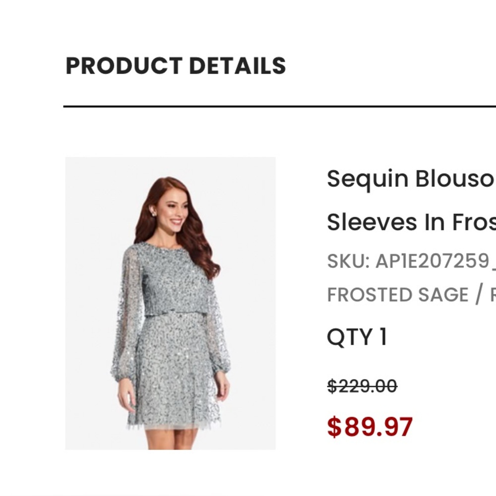 Adrianna Papell Sequin Blouson Dress in Frosted Sage